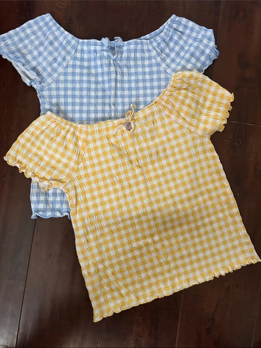The Children's Place Blue and Yellow Gingham Off-Shoulder Tops